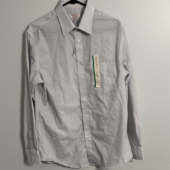 Merona Men's Dress Shirt - Light Gray Stripes - Picture 1 of 3